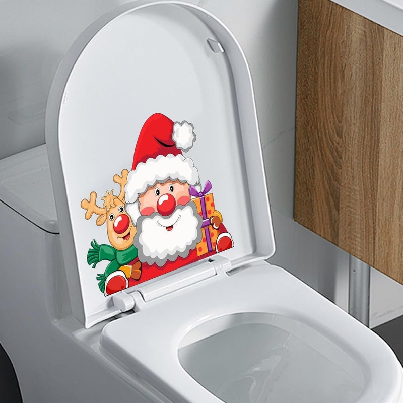 Iprokiu Christmas Toilet Sticker Funny Christmas Santa Claus Snowman Elf Toilet Seat Cover Decoration Waterproof Toilet Seat Lid Decal Bathroom Wall Sticker (Santa Claus and Elk) - Image 3